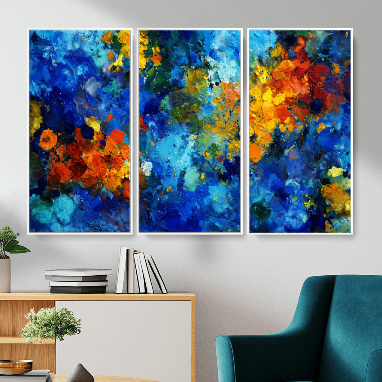52431611-MGV-CV-36X24 - Vibrant Blue Abstract Canvas Wall Art Colorful Impasto Oil Painting Print