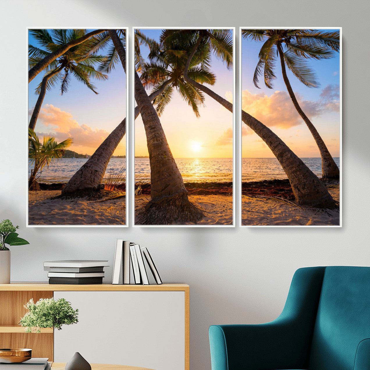 75123213-MGV-CV-36X24 - Tropical Island Coconut Palm Trees Sunset Wall Art Canvas Print - Turquoise Beach Print for Nautical Home Decor