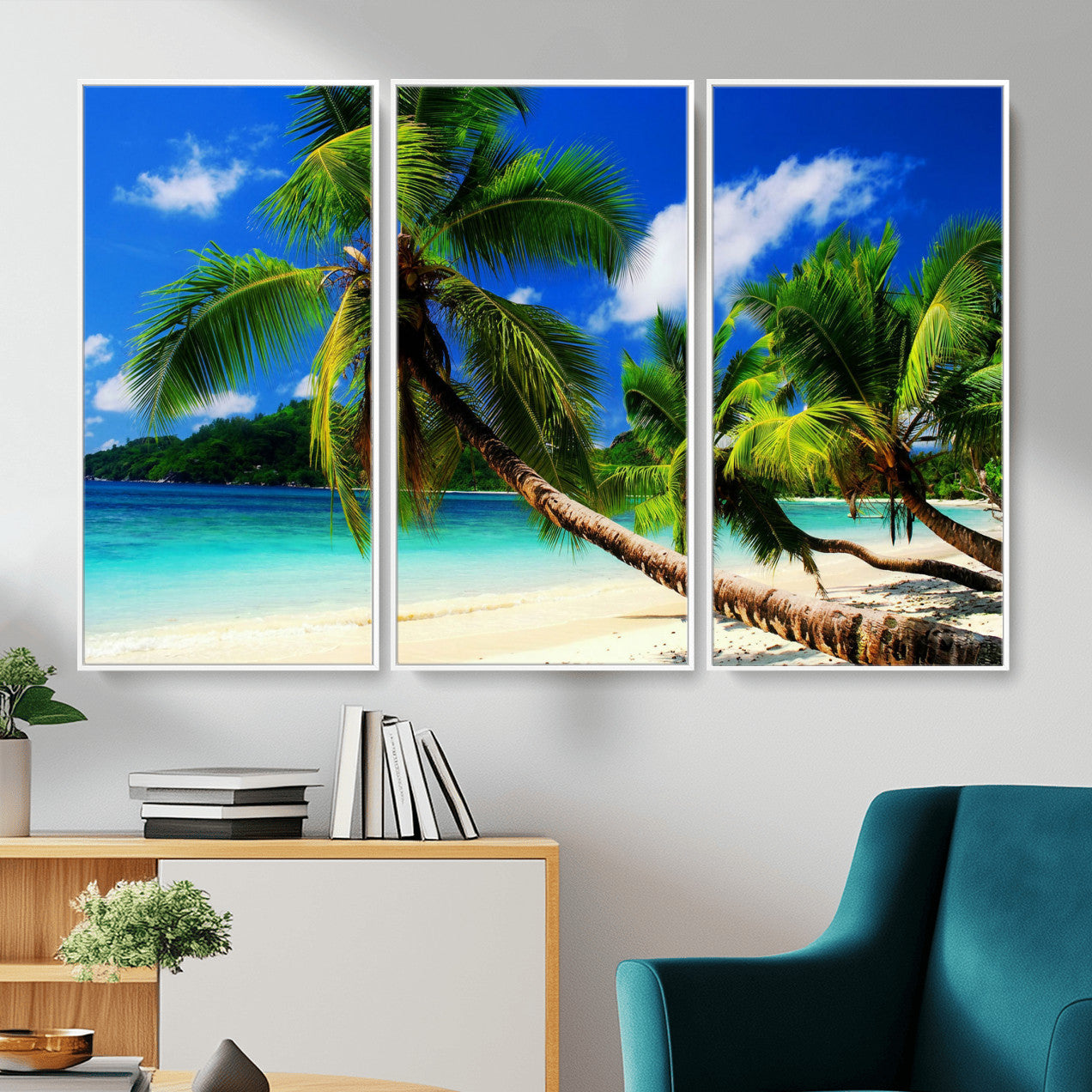 67049818-MGV-CV-36X24 - Tropical Island Coconut Palm Trees Wall Art Canvas Print - Turquoise Beach Print for Lake Home Decor
