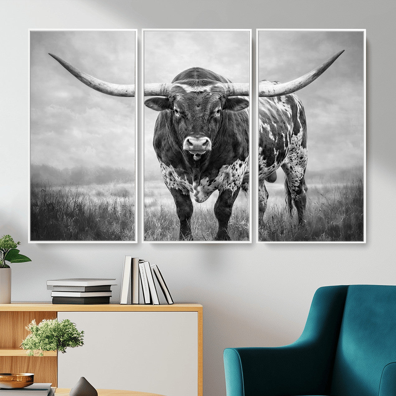 11121585-MGV-CV-36X24 - Texas Bull Wall Art Canvas Print for Farmhouse Restaurant Wall Decor