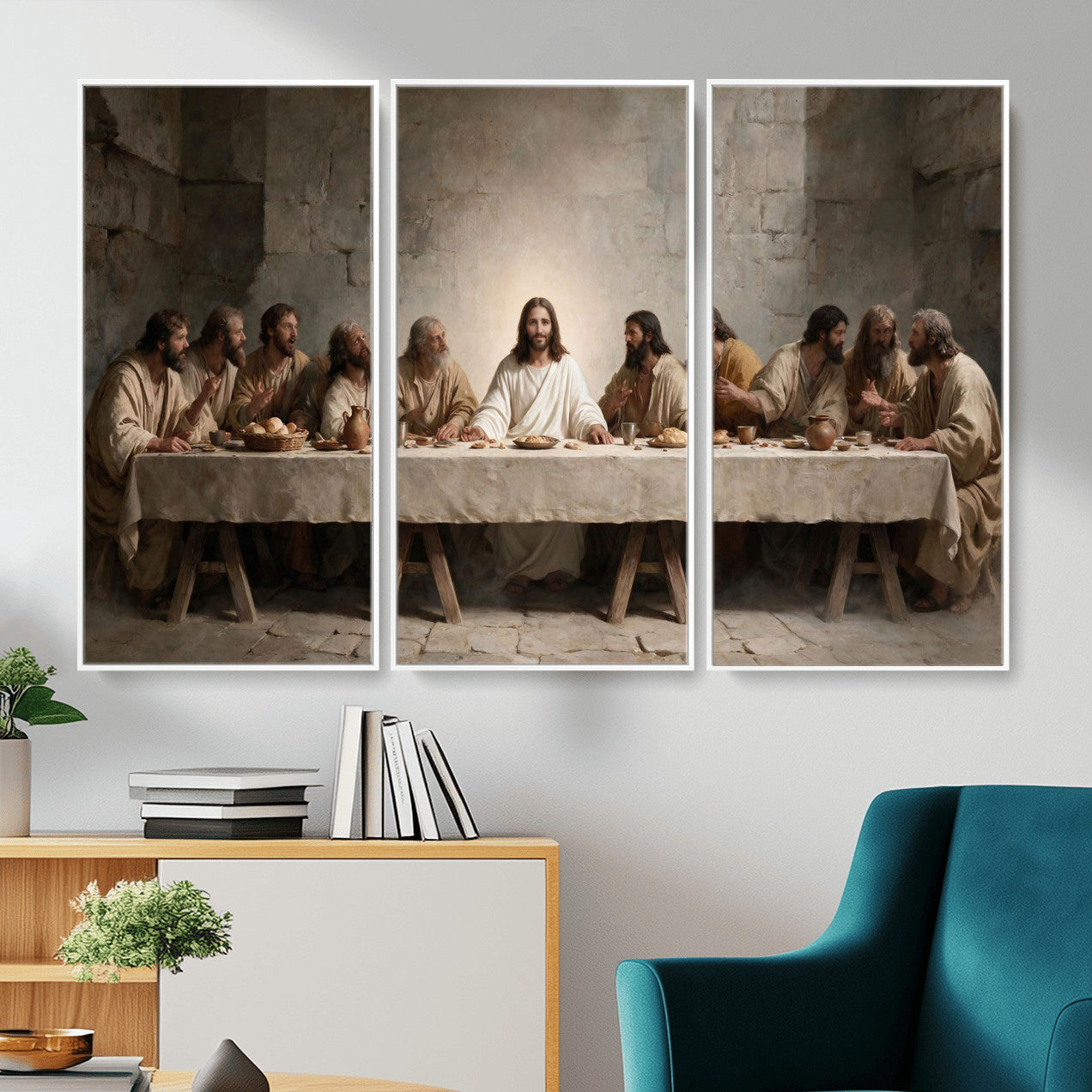 69633087-MGV-CV-36X24 - The Last Supper of Jesus Christ Wall Art Canvas Print - Classical Christian Faith Home Decor