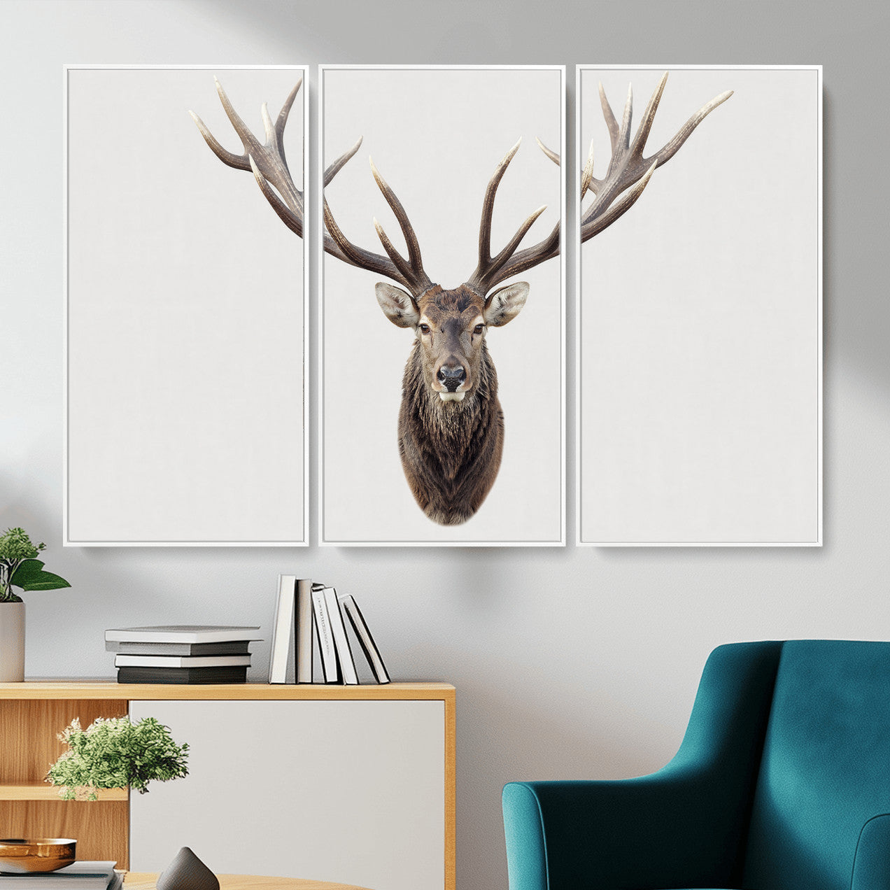 840173GY-MGV-CV-36X24 - Majestic Red Deer Canvas Wall Art – Stag Antlers Horns Print, Wildlife Hunting Poster, Rustic Cabin Lodge Decor