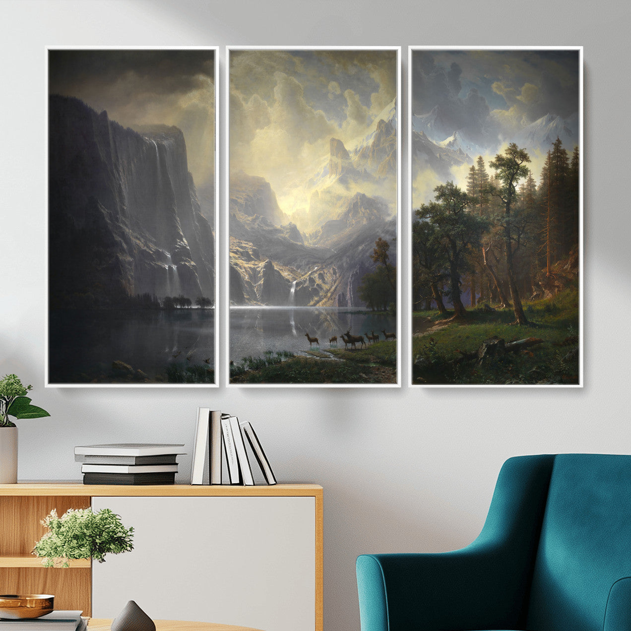 88679214-MGV-CV-36X24 - Albert Bierstadt Among the Sierra Nevada California Yosemite Wall Art Canvas Print, Classic Fine Art Painting Print