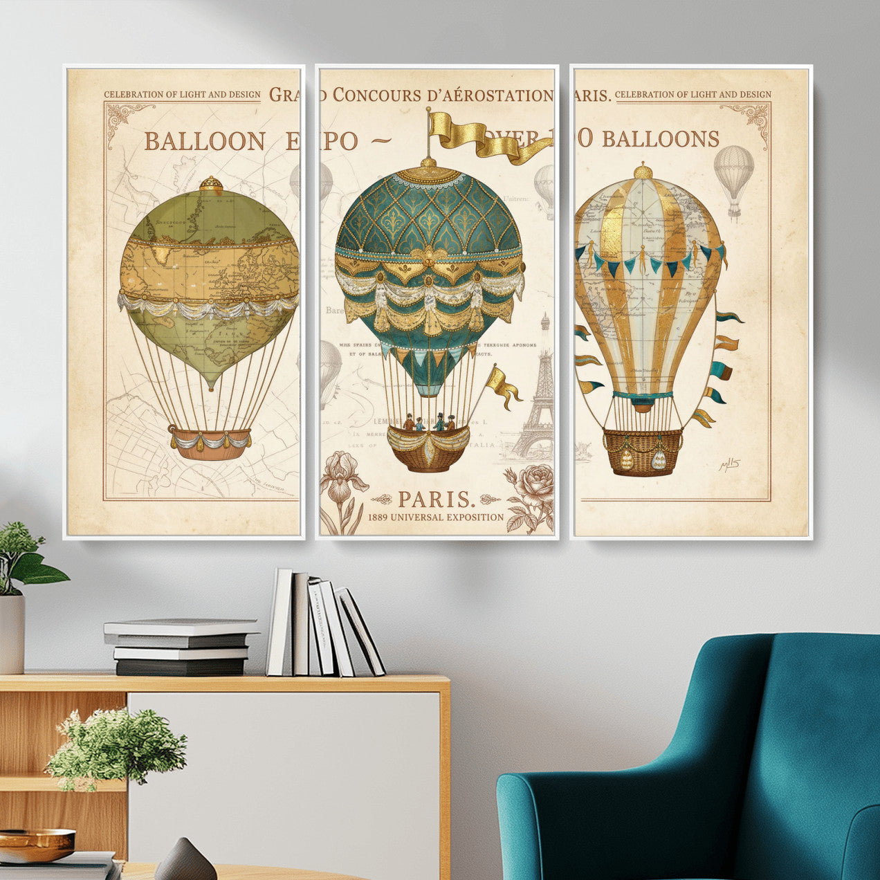 31530449-MGV-CV-36X24 - Kimberly Allen Paris Balloon Expo Wall Art Canvas Print, Vintage 1889 French Hot Air Balloon Poster