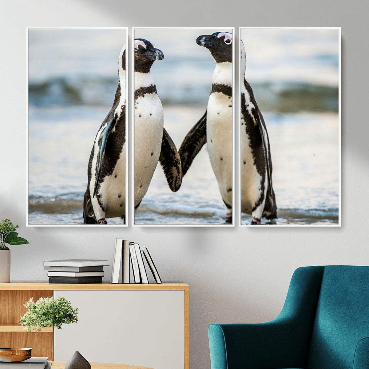64870405-MGV-TP-30X20 - African Penguins Boulders Beach Wall Art Canvas Print, Cute Penguin Couple Photo Print