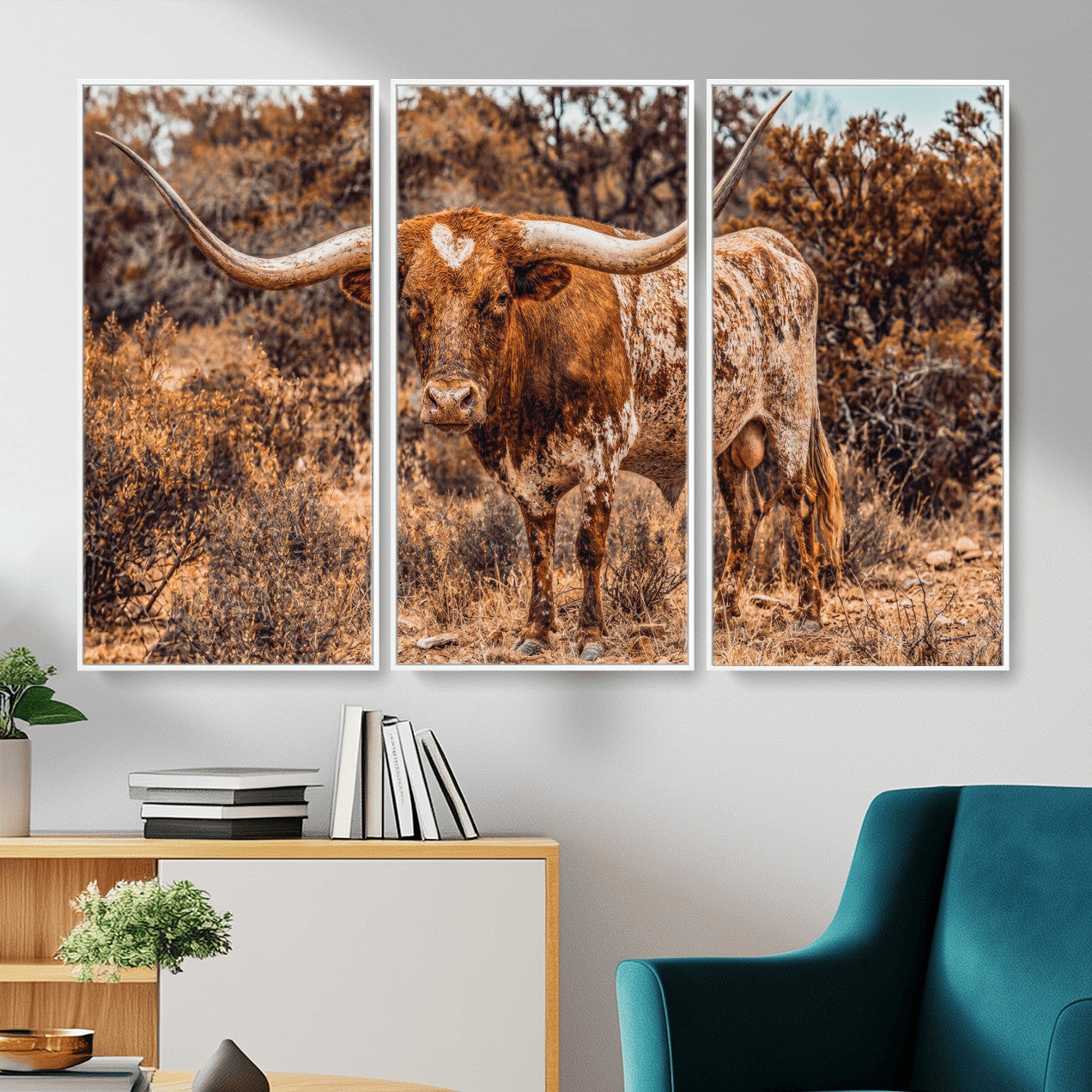 62076449-MGV-CV-36X24 - Texas Cow Bull Longhorn Print for Western Wall Art Decor for Farmhouse