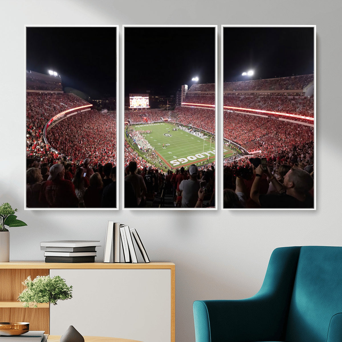50587166-_Poster-30x20 - Sanford Stadium Georgia Bulldogs Canvas Print 3 Piece Framed Wall Art Extra Large Floating Frame Sports Poster Made in USA