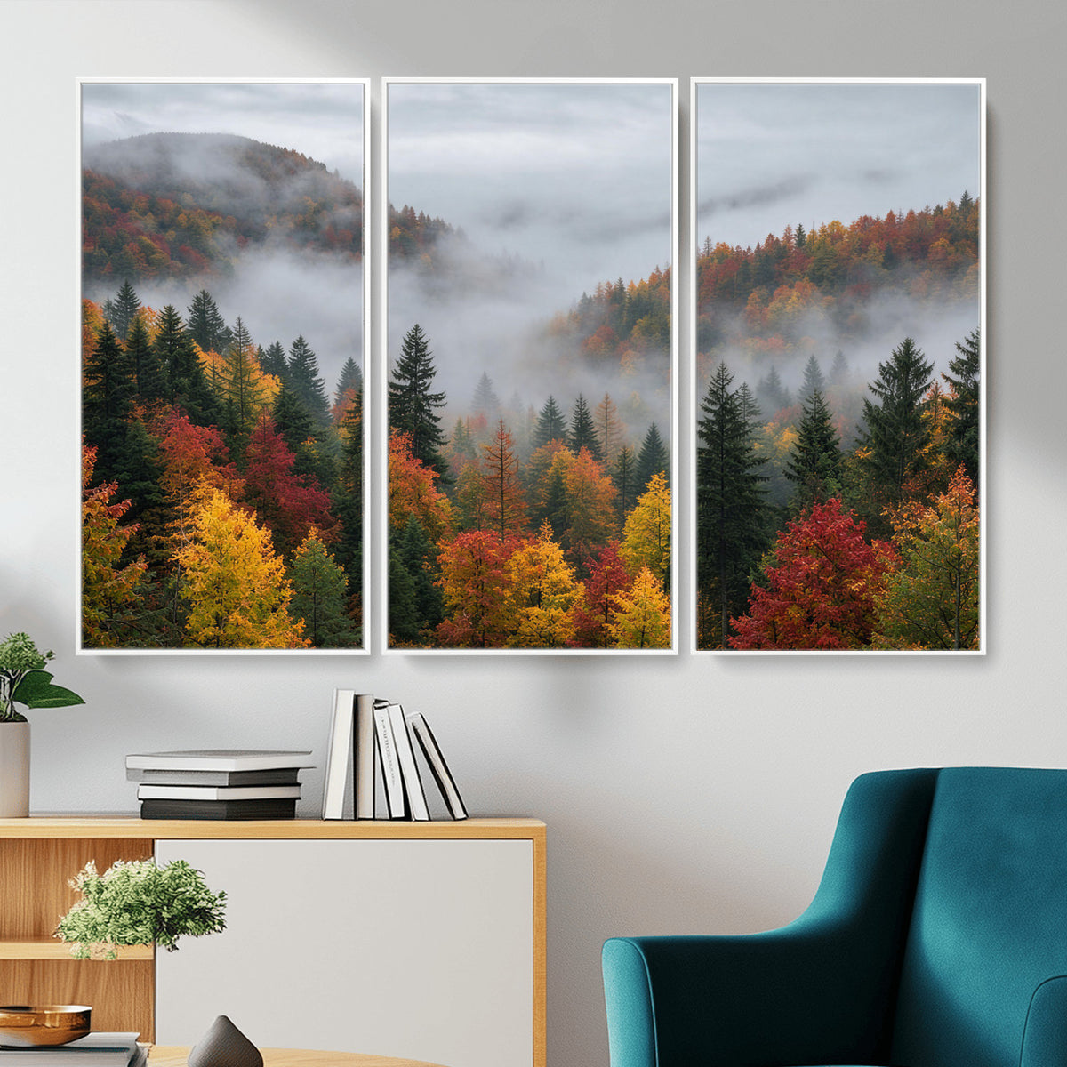 47877083-_Poster-30x20 - Fall Forest Misty Mountain Canvas Print Smoky Mountain Landscape Wall Art Autumn Trees Nature Poster Printing