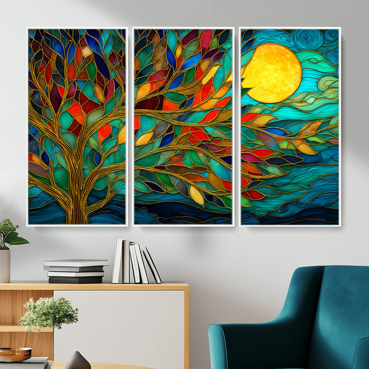11877152-MGV-CV-36X24 - Stained Glass Tree Of Life Wall Art - Vibrant Mosaic Nature Home Decor