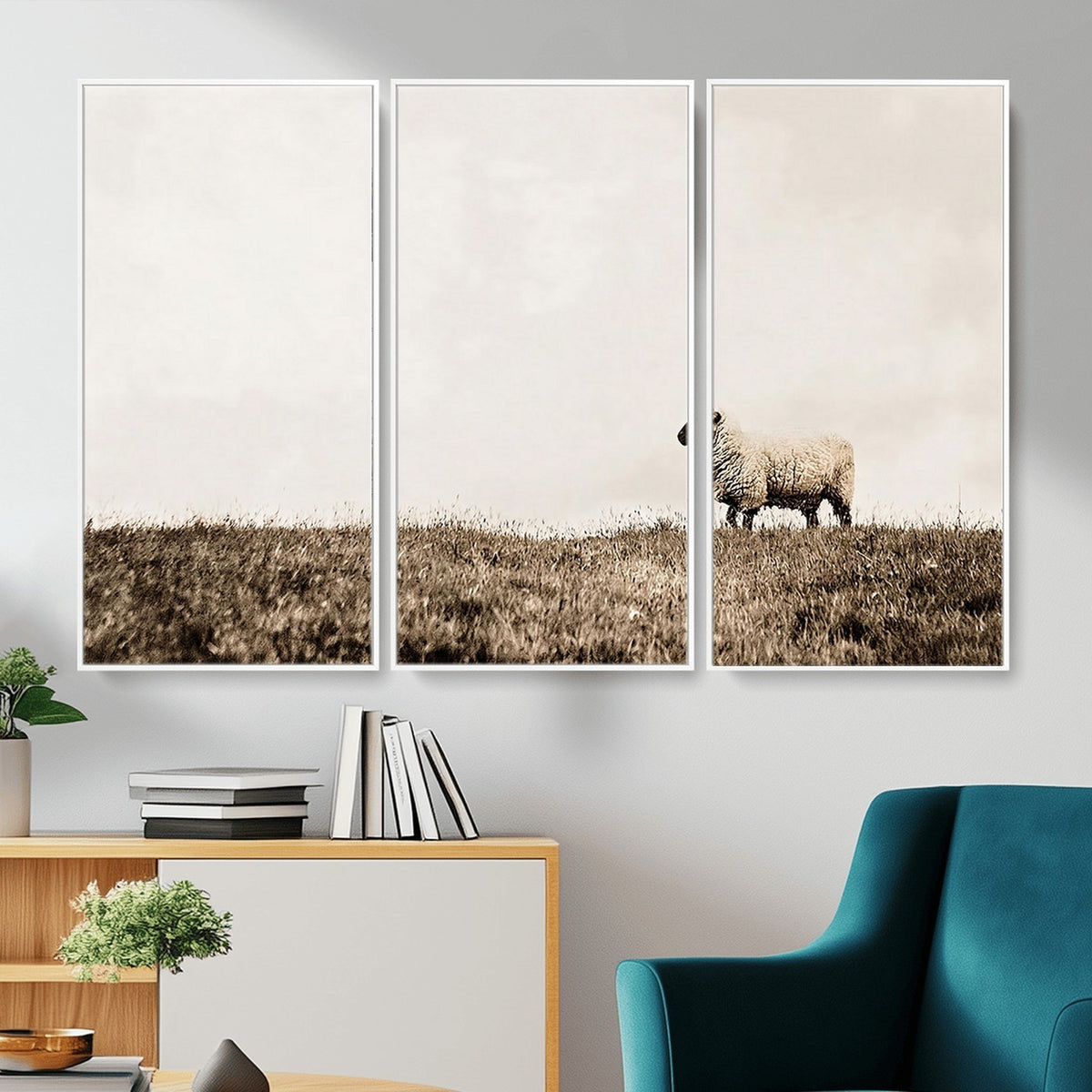 72749448-_Poster-30x20 - Minimalist Sepia Sheep Canvas Wall Art - Rustic Farmhouse Country Landscape Print