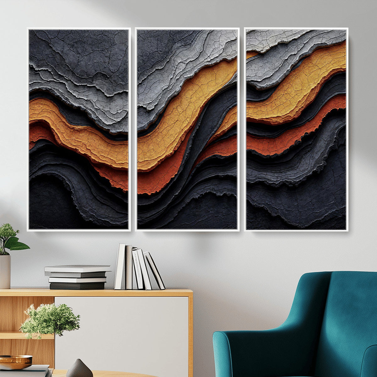 59852489-MGV-CV-36X24 - Abstract Waves Canvas Wall Art - Modern Terracotta and Charcoal Gray Print