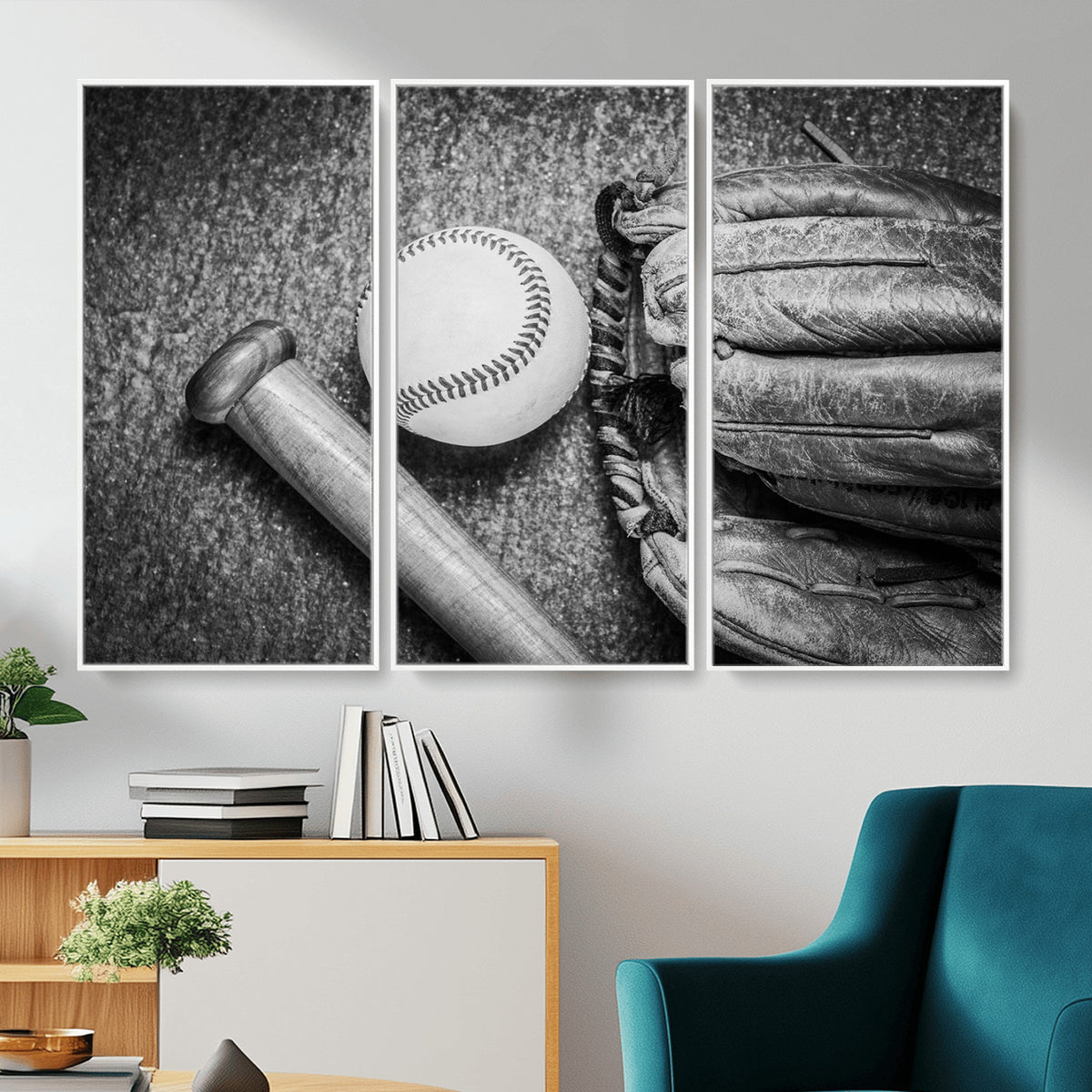 83916D-MGV-CV-36X24 - Vintage Baseball Glove and Bat Sports Wall Art Canvas Print