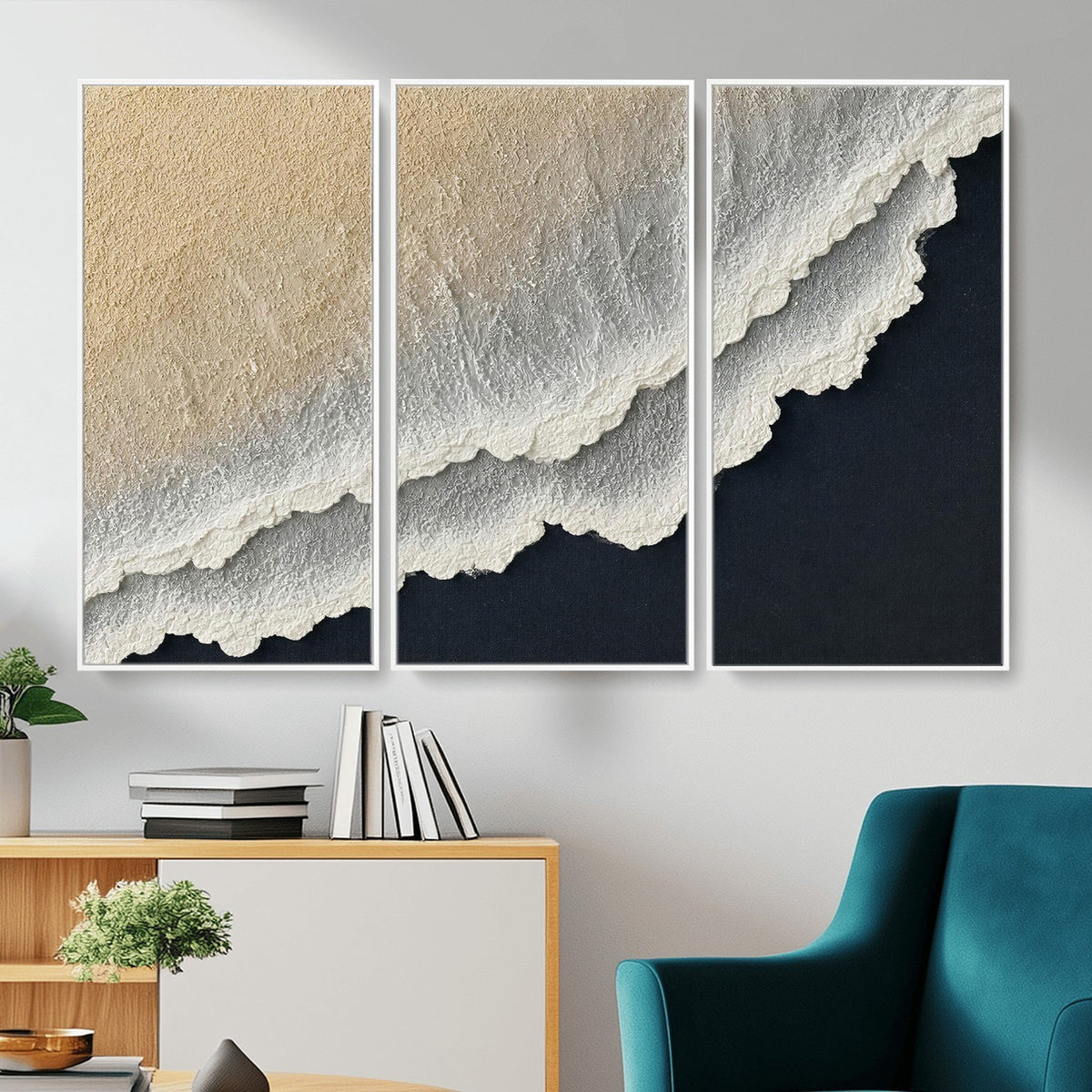 32969959-MGV-CV-24X16 - Abstract Ocean Wave Canvas Wall Art, Coastal Beach Wall Decor for Living Room