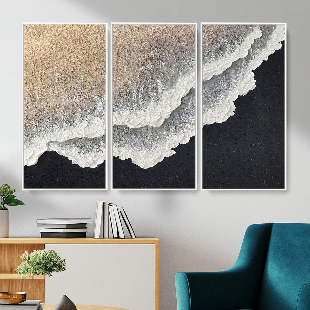 42307004-MGV-CV-24X16 - Ocean Wave and Sand Coastal Wall Art, Modern Beach Decor for Living Room