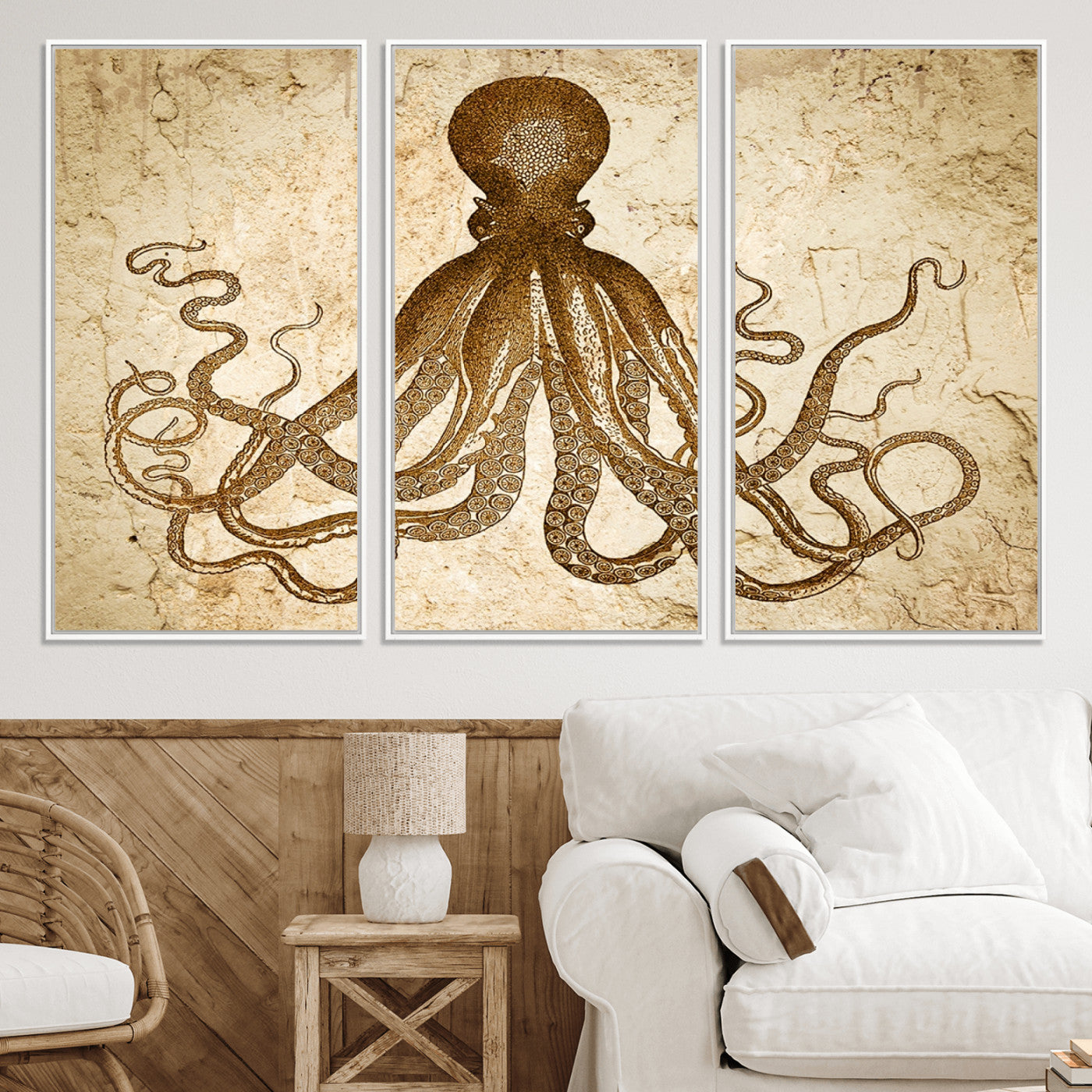 96154-MGV-CV-36X24-Sepia Octopus Wall Art Abstract Animal Canvas Print