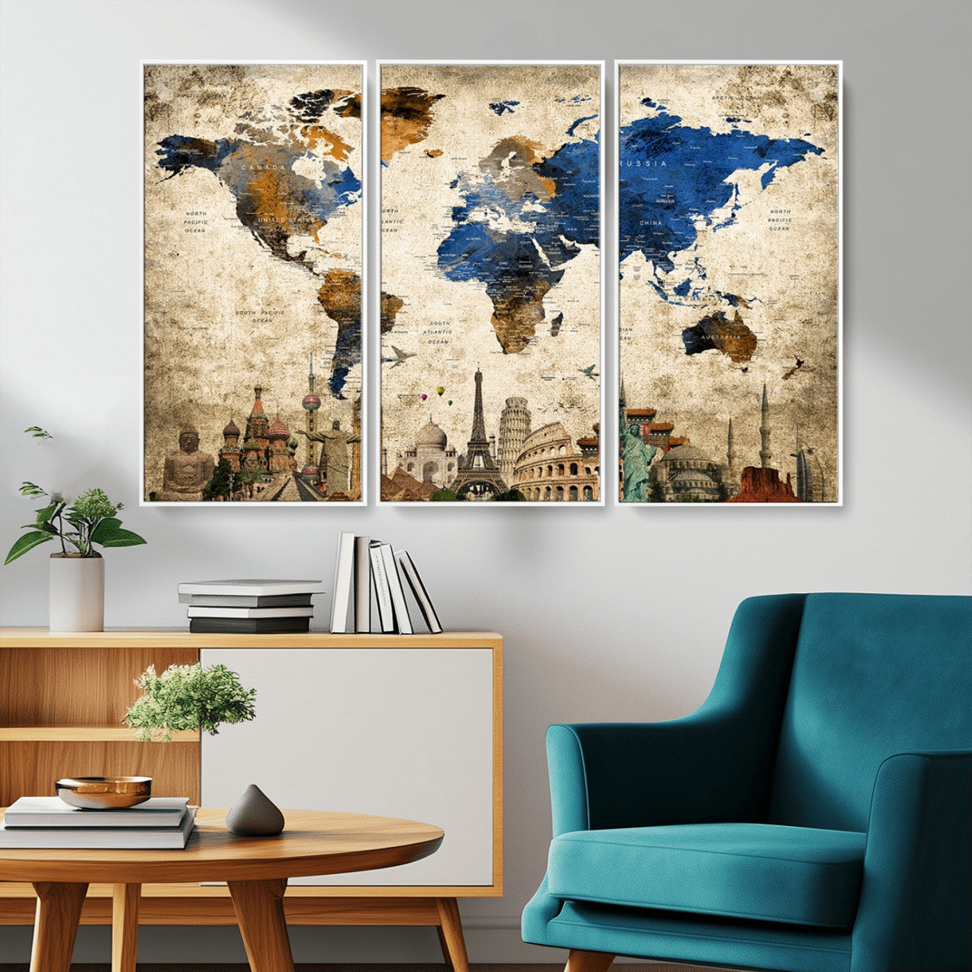 MGV-FC-48X32-3P - Push Pin World Map Canvas Print – Framed Wall Art for Couples to Track Their Travels – Anniversary