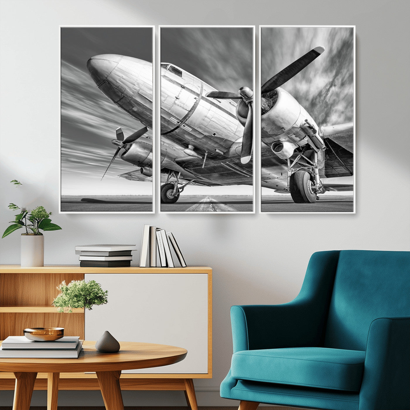 MGV-FC-48X32-3P - Vintage Airplane on Runway Canvas Print