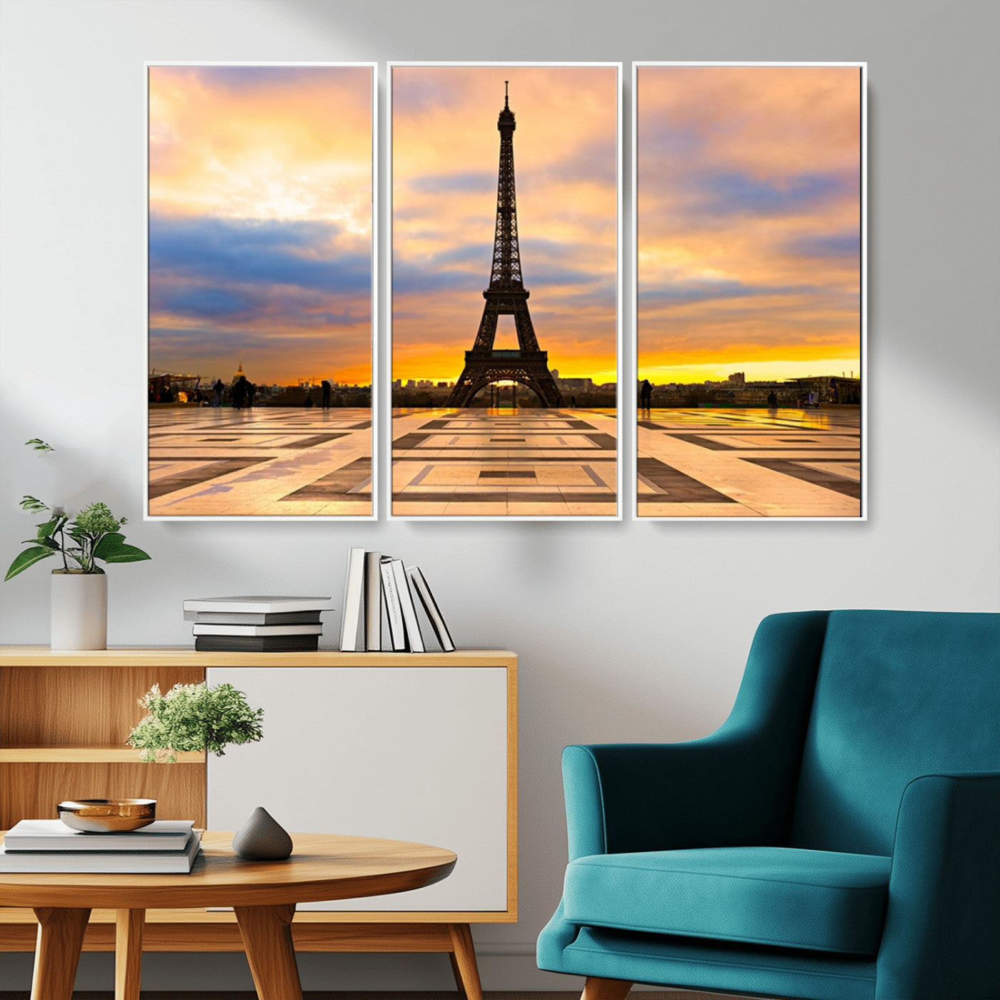 MGV-FC-48X32-3P - Paris Eiffel Tower Sunset Canvas Wall Art Print - Iconic Landmark Decor with Vibrant Colors
