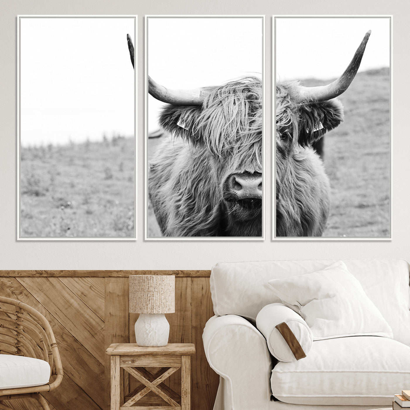 16248-MGV-CV-36X24-Newfoundland Cow Art Wall Art, Black White Cow Art Wall Art Canvas Print