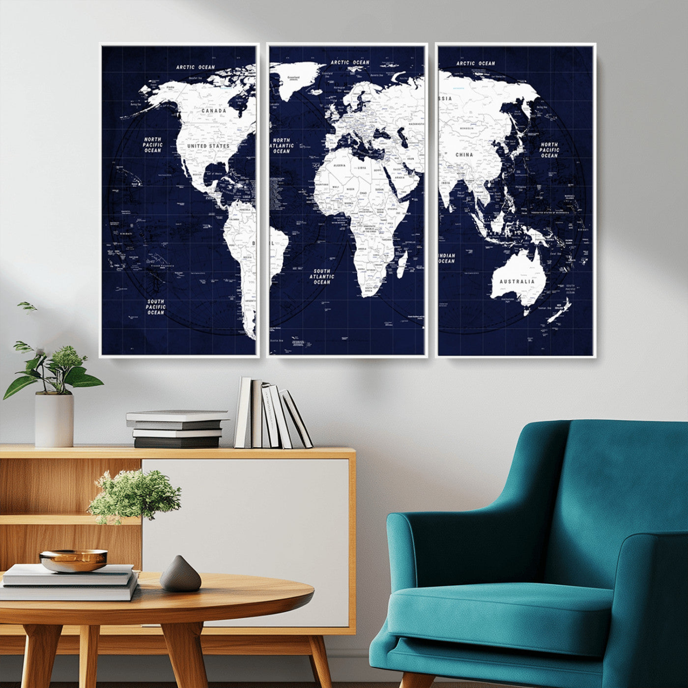 MGV-FC-48X32-3P - World Map Wall Art Canvas Print for Home and Office Decor