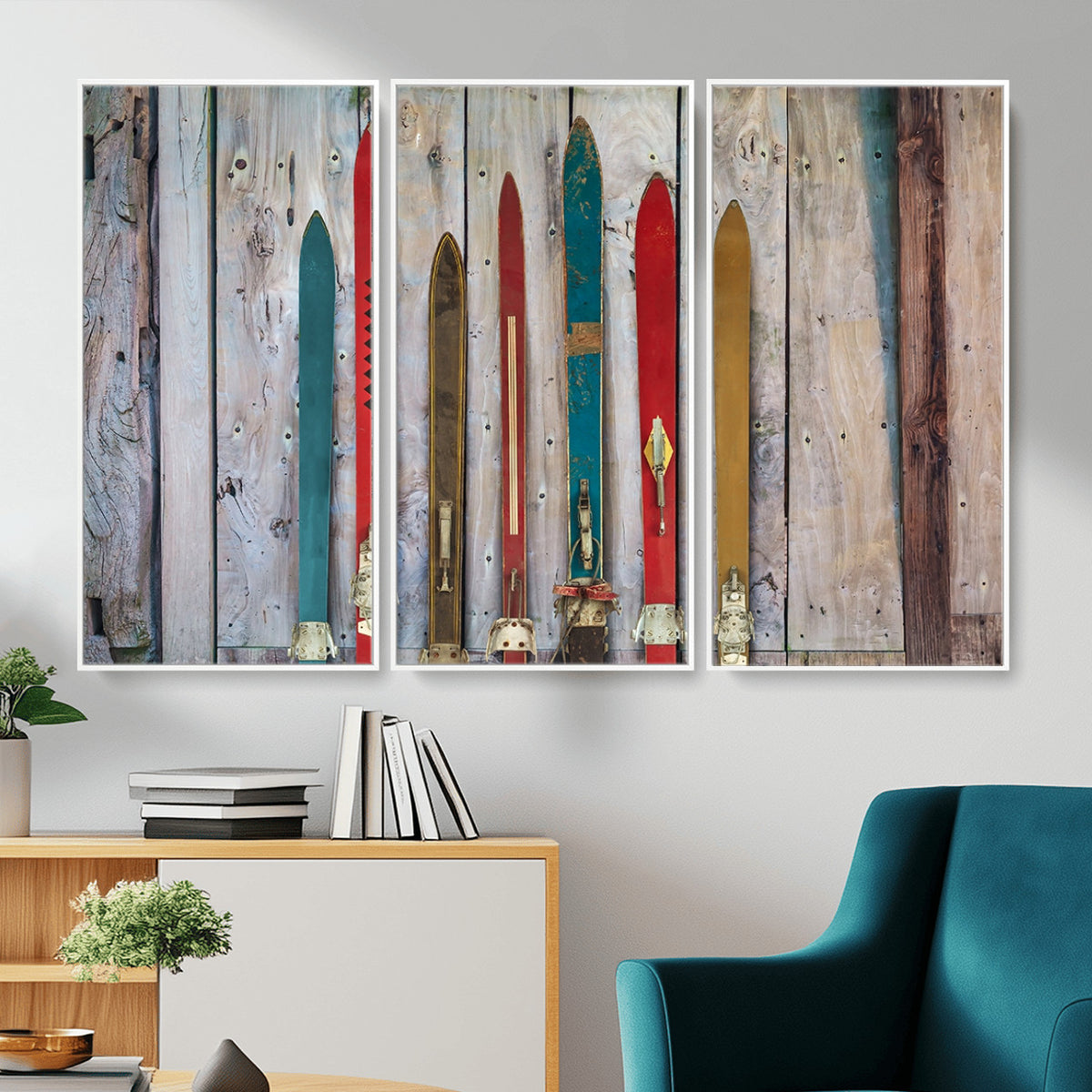 30640-MGV-CV-36X24 - Vintage Wooden Weathered Skis in Front of an Old Barn Wall Art Canvas Print