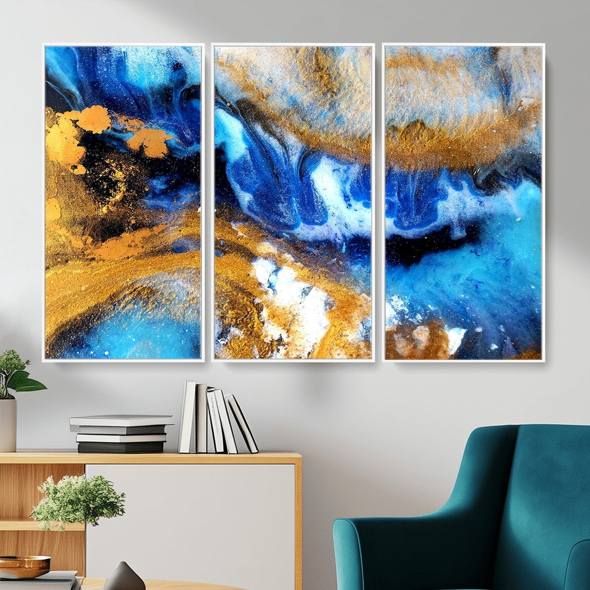 42100-_Poster-30x20 - Large Abstract Wall Art Print | Gold and Blue Abstract Canvas Wall Art