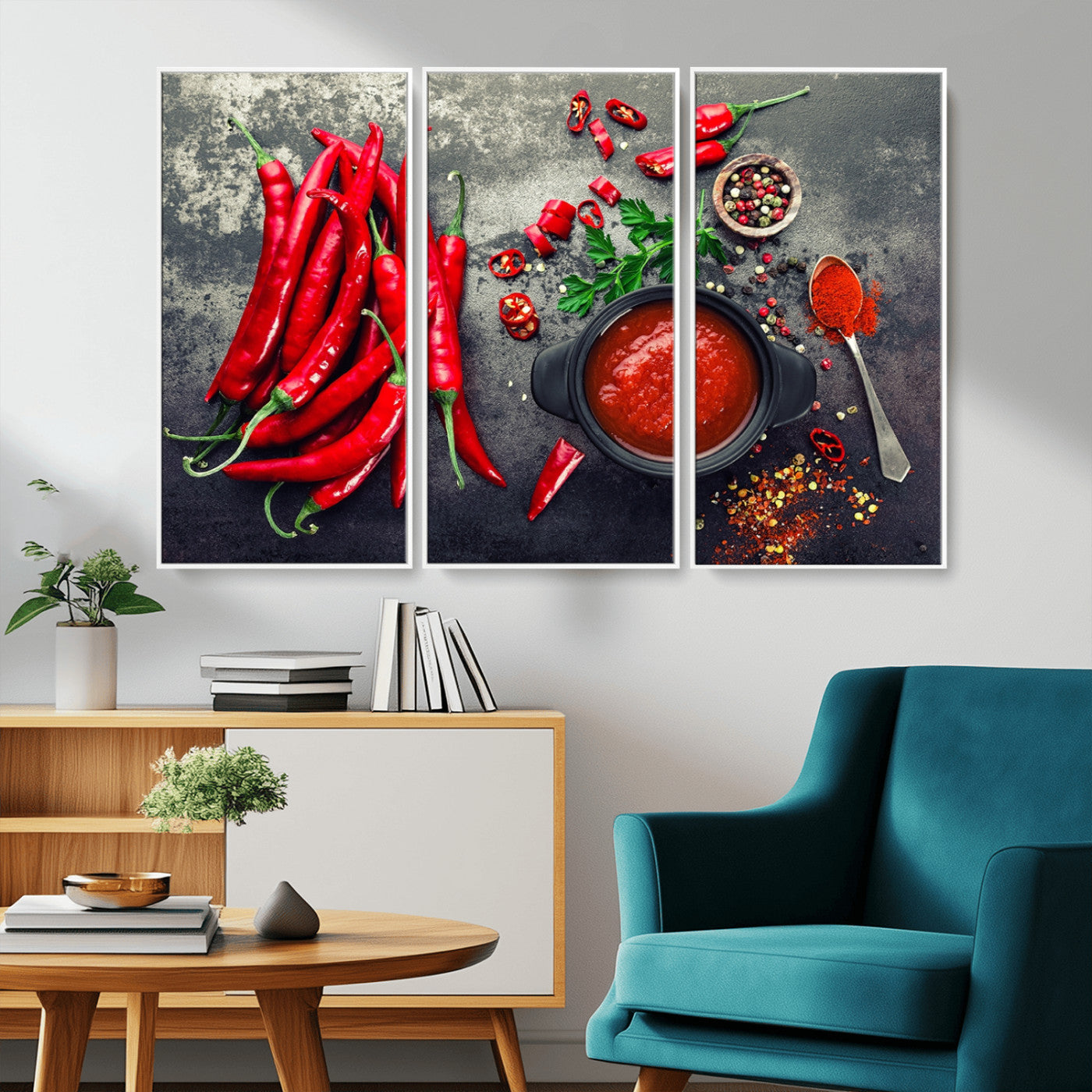 MGV-FC-48X32-3P - Red Pepper Kitchen and Restaurant Wall Wall Art, Red Pepper Kitchen Wall Decor Canvas Print