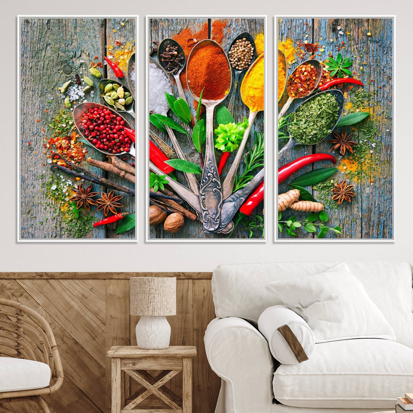 20619-MGV-CV-36X24-Spoonful of Spices Cooking Wall Art Canvas Print - Vibrant Kitchen Decor Triptych – Culinary Art Print for Dining Room or Kitchen – Ready to