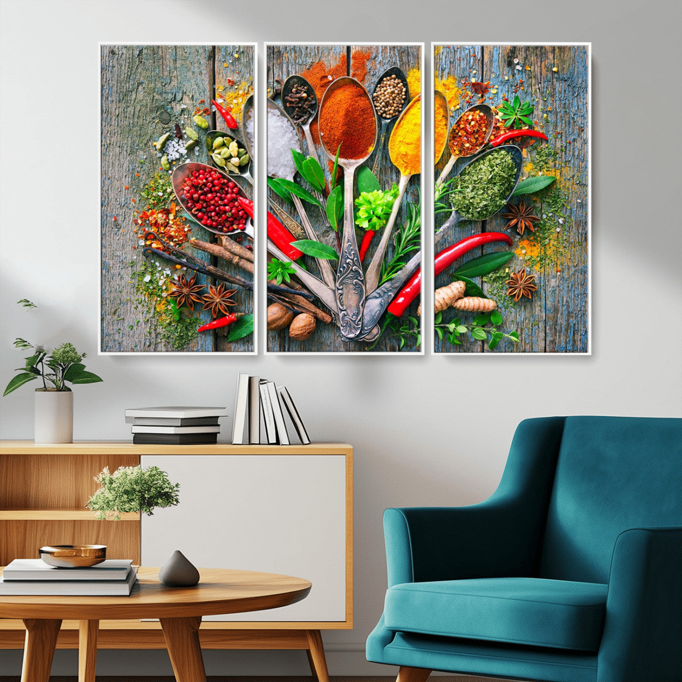 MGV-FC-48X32-3P - Kitchen Wall Art Print - Spoonful of Spices Cooking Wall Art Canvas Print - Vibrant Kitchen Decor