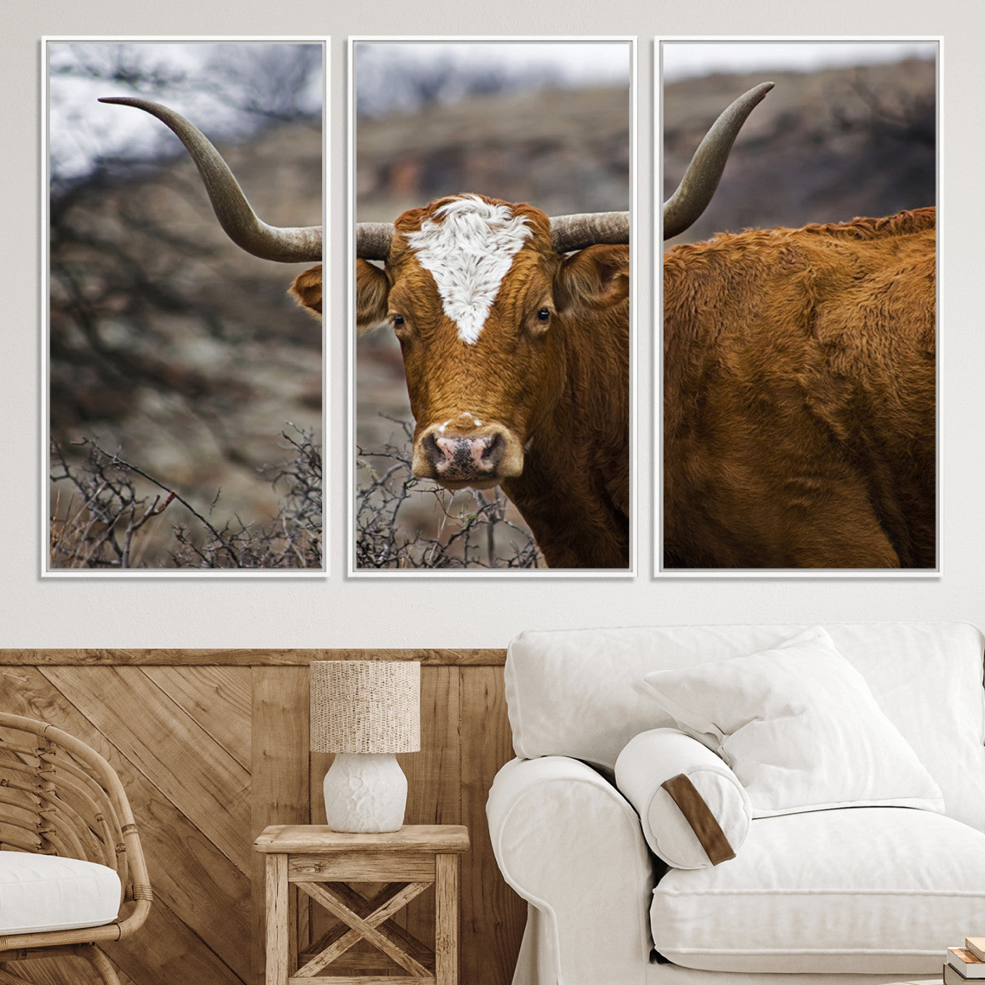 71797-MGV-CV-36X24-Texas Longhorn Canvas Wall Art - Longhorn Steer Canvas Wall Art Print- Rustic Western Animal Print, Large Longhorn Decor for Living Room,
