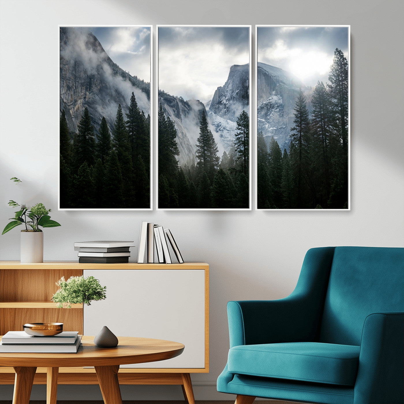 MGV-FC-48X32-3P - Yosemite National Park El Capitan Foggy Mountain Wall Art | Large Canvas Print for Living Room,