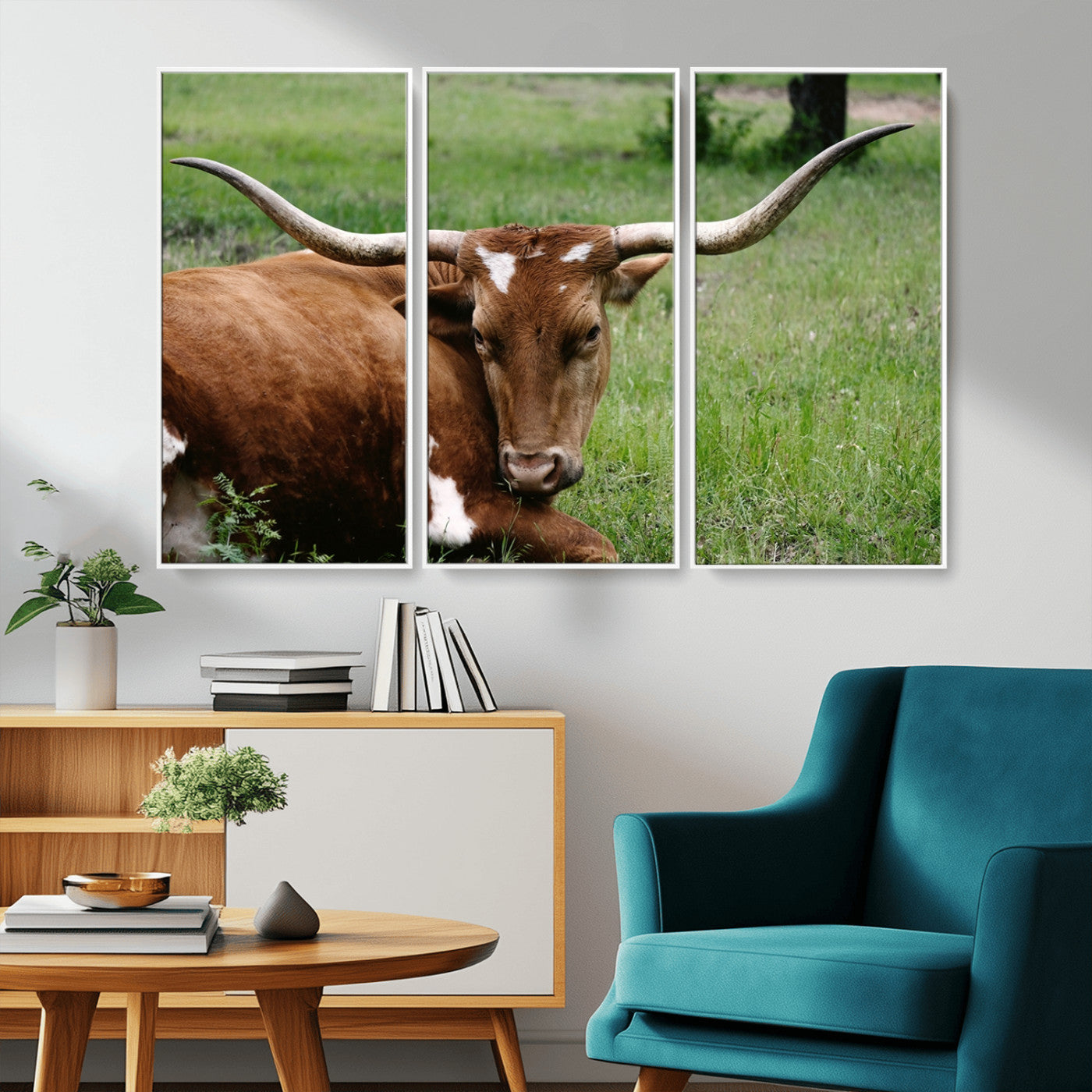 MGV-FC-48X32-3P - Longhorn Cow Animal Wall Art Canvas Print