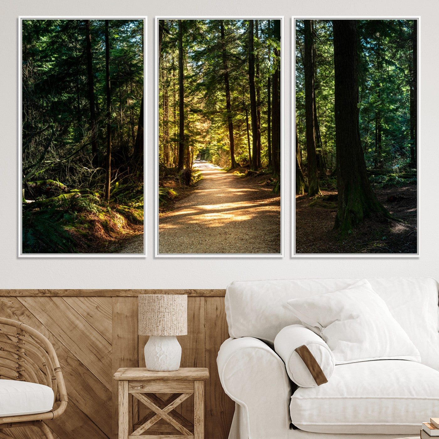 51762-MGV-CV-36X24-Sunlit Forest Pathway Canvas Print | 3 Panel Large Nature Wall Art for Living Room, Office, or Modern Space | Tranquil Scenic Forest, Ready