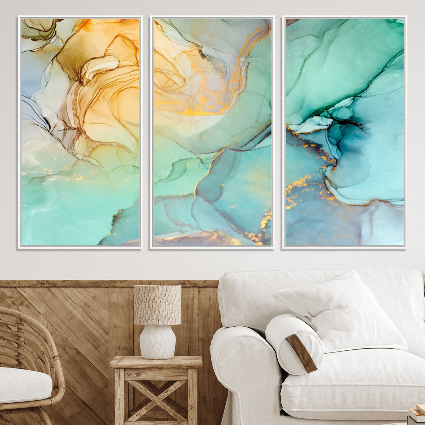 47242-MGV-CV-36X24-Green Marble Fluid Effect Wall Art Abstract Canvas Wall Art Print