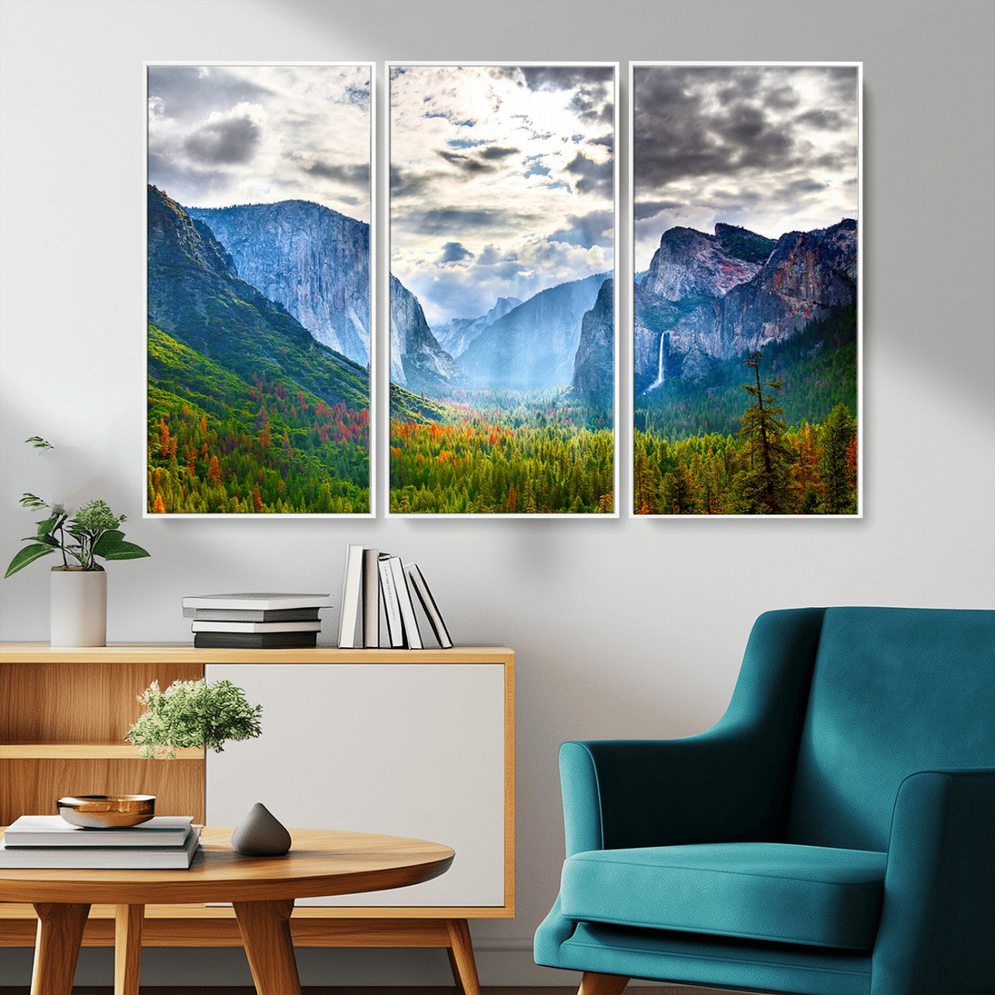 MGV-FC-48X32-3P - Yosemite Park Half Dome 3 Panel Canvas Print | Large Giclée Landscape Wall Art for Living Room,