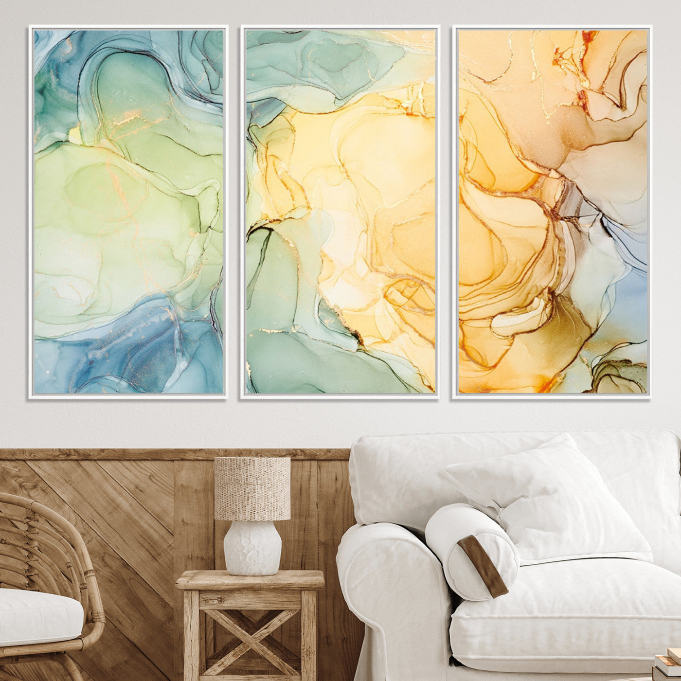 42195-MGV-CV-36X24-Green and Yellow Marble Fluid Effect Wall Art, Green and Yellow Marble Canvas Wall Art Print