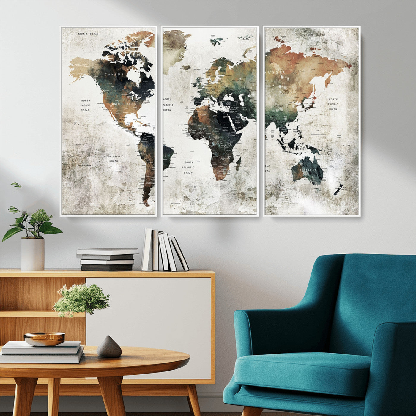 MGV-FC-48X32-3P - Push Pin World Map Canvas Print – Framed Wall Art for Couples to Track Their Travels – Anniversary