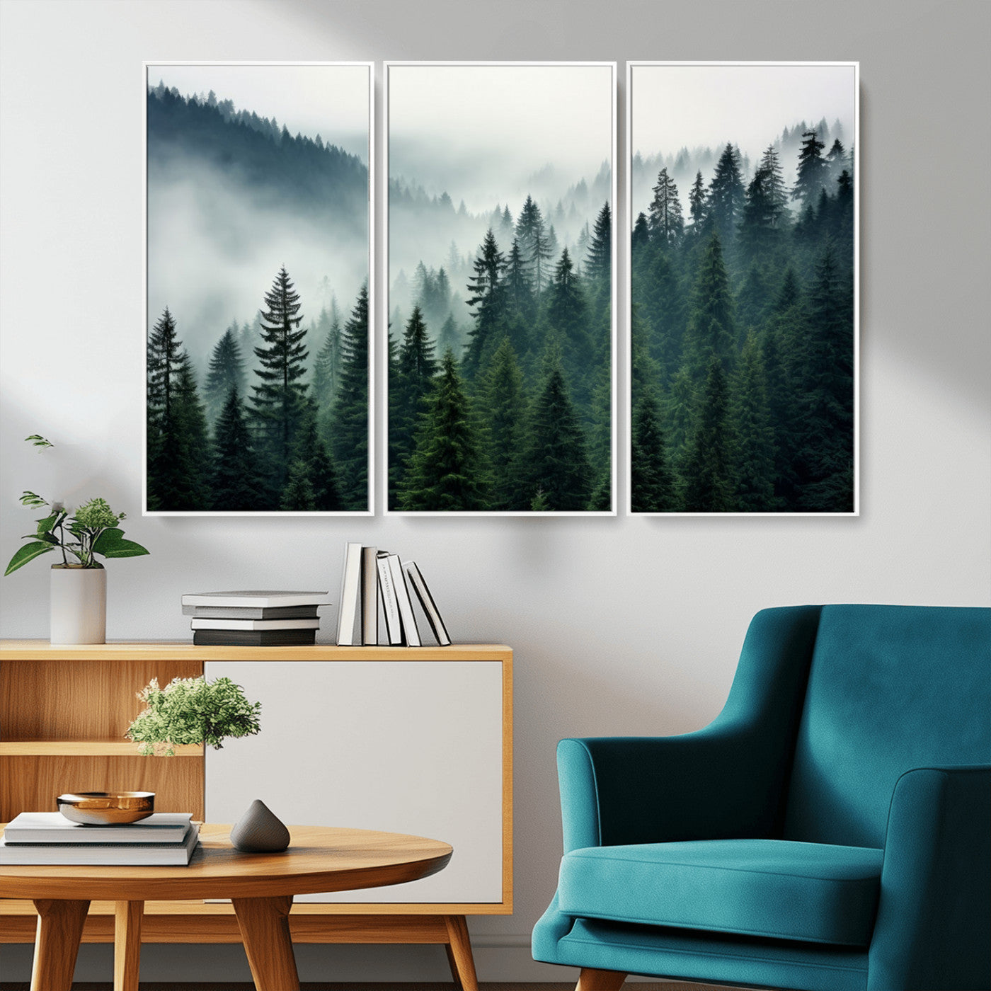 MGV-FC-48X32-3P - Captivating Misty Forest Wall Art Premium Canvas Print, Foggy and Serene Atmosphere Canvas Print