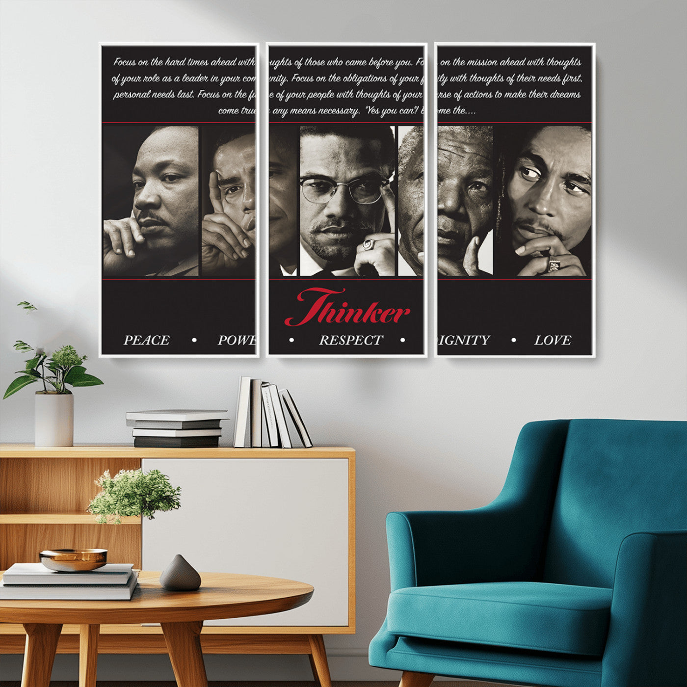 MGV-FC-48X32-3P - Thinkers of Wall Art Canvas Print - Inspirational Wall Art Featuring Icons of Peace, Power, and