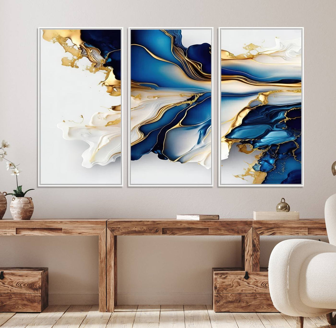 Abstract wall art, Gold Marble Art canvas.