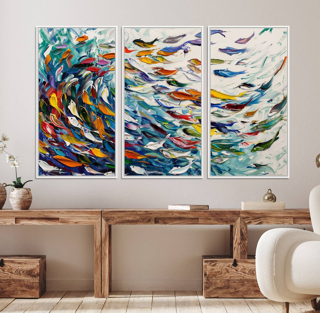 Modern Abstract Fish Shoal Wall Art Canvas Print.