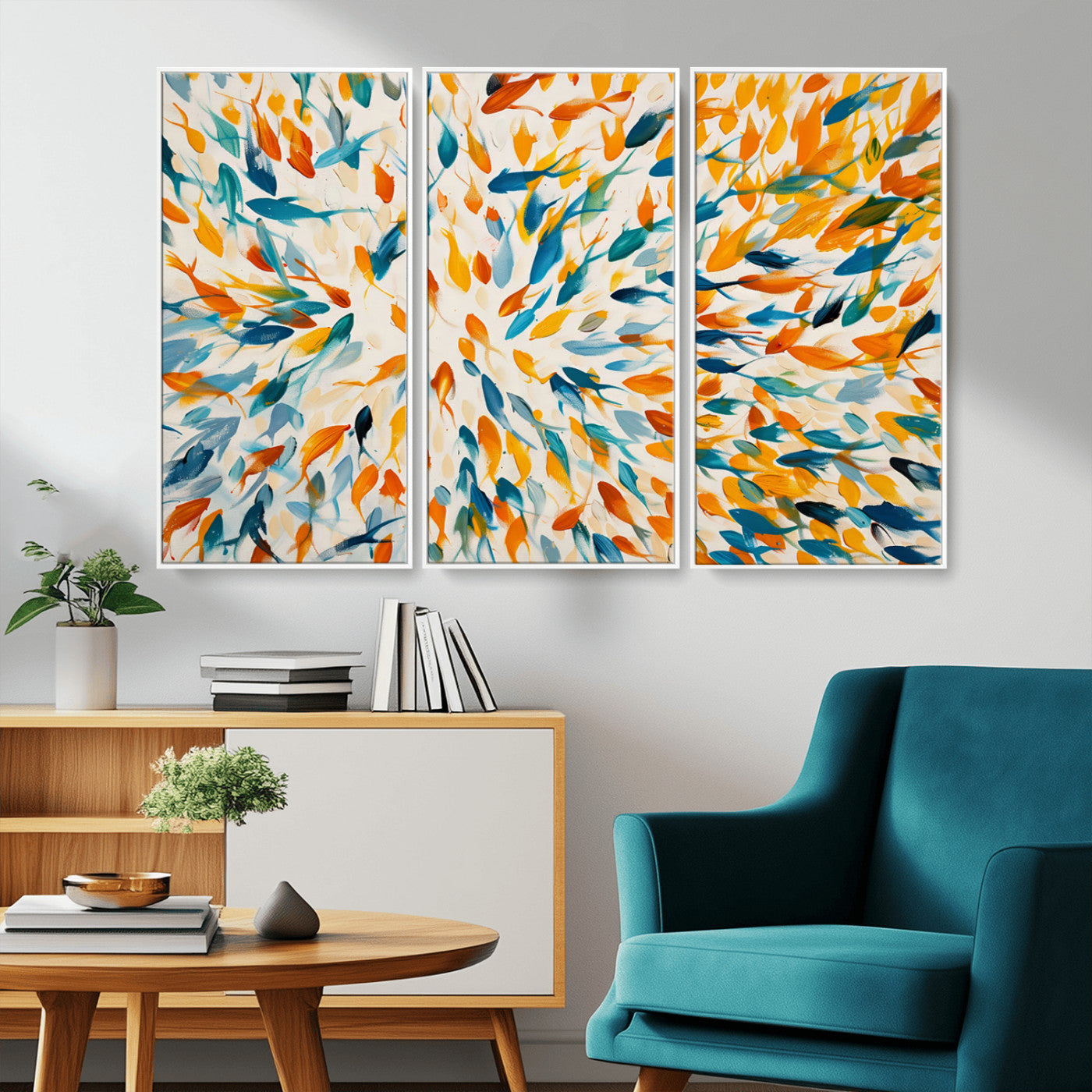 59969-MGV-FC-48X32-3P_White-Colorful Fish Wall Art Print – Abstract Ocean-Inspired Wall Art for Modern Spaces | Framed Canvas,