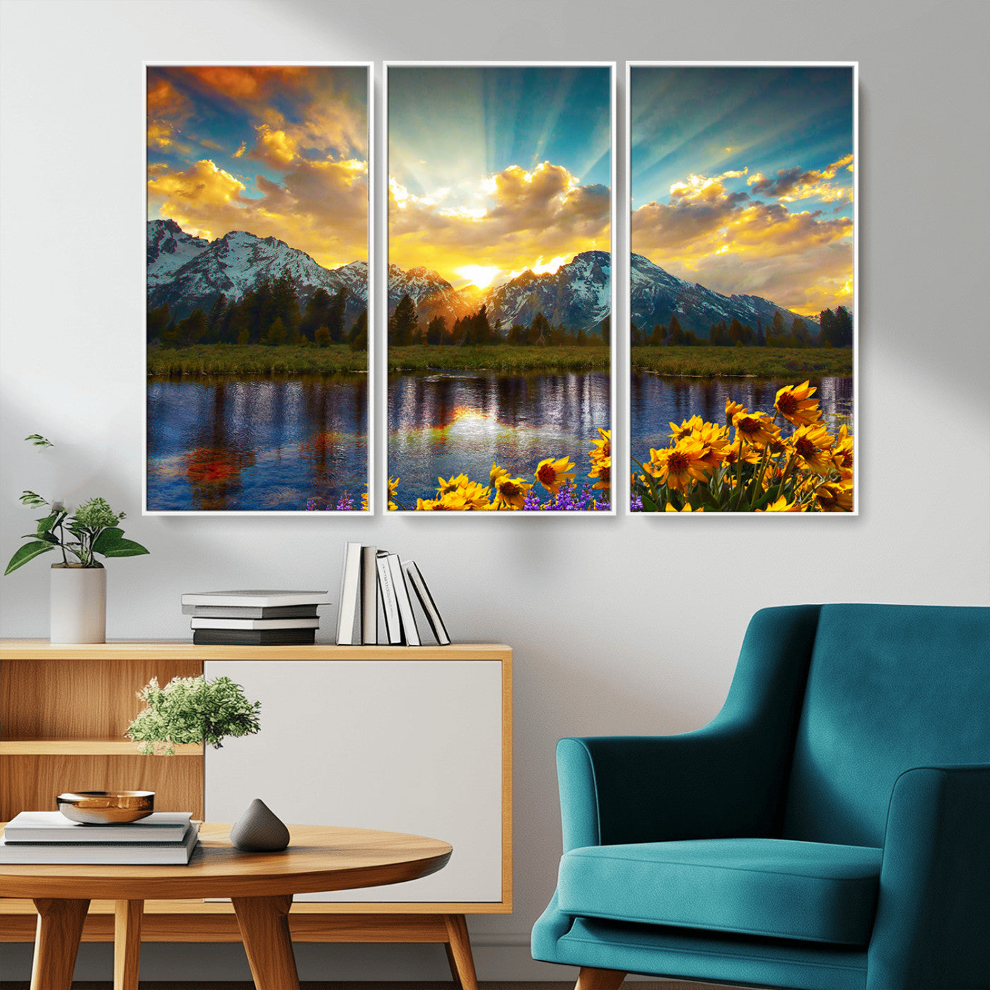 MGV-FC-48X32-3P - Grand Teton Park Amazing Mountain Landscape Sunset Wall Art Canvas Print