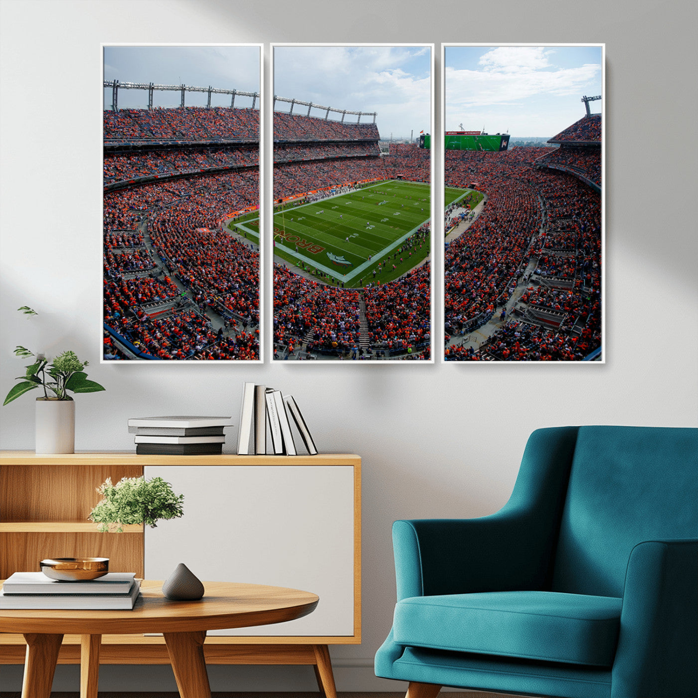 MGV-FC-48X32-3P - Denver Broncos Football Team Print - Empower Field Mile High Stadium Wall Art Canvas Print