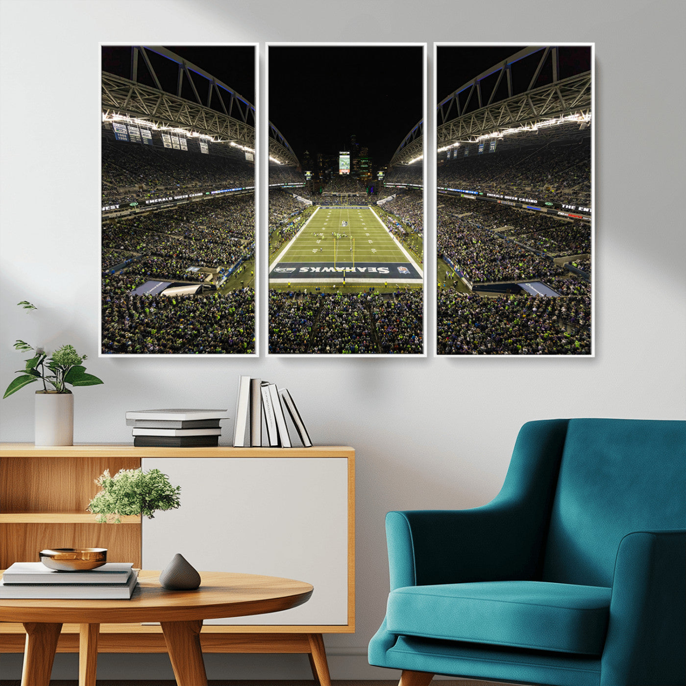 MGV-FC-48X32-3P - Seattle Seahawks Football Team Print Wall Art - Seattle Century Link Field Stadium Wall Art Canvas