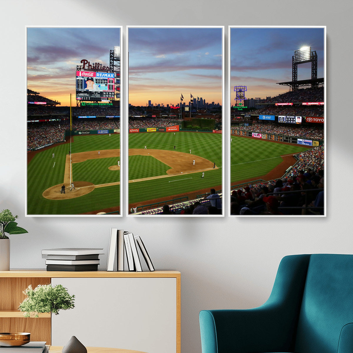 13778-MGV-CV-36X24 - Citizens Bank Park Philadelphia Phillies Wall Art Canvas | 3-Panel Canvas Print of Phillies Stadium