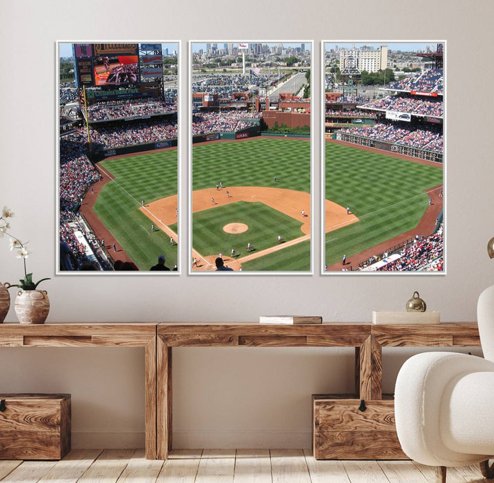 View of a Phillies game at Citizens Bank Park captured as premium wall art canvas.