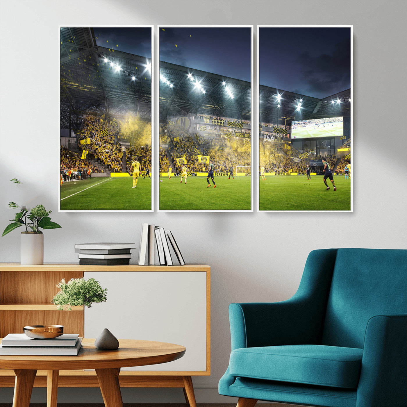 MGV-FC-48X32-3P - Columbus Crew Stadium Match Triple Canvas Wall Art - Dynamic MLS Game Scene Canvas Wall Art