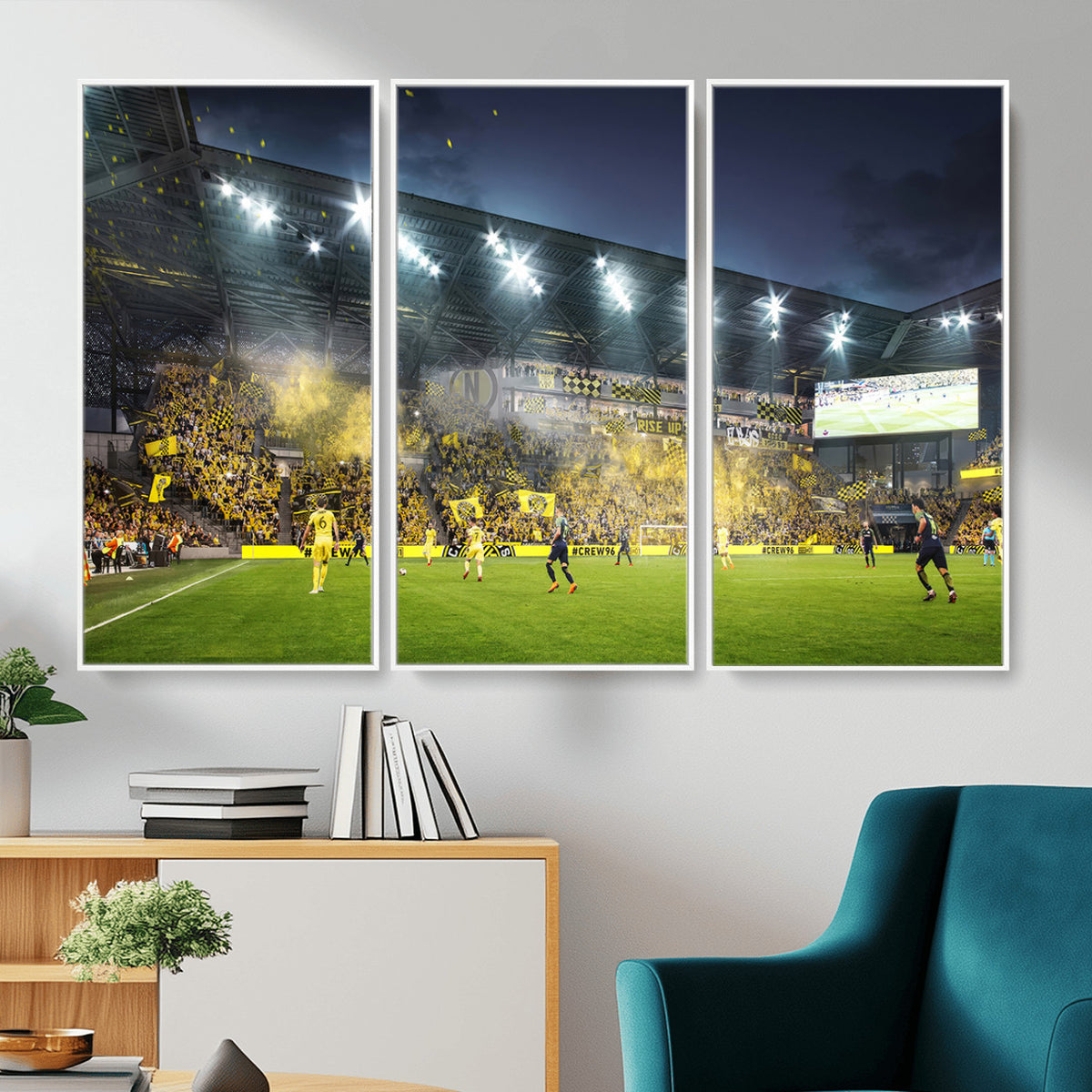 65820-MGV-CV-36X24 - Columbus Crew Stadium Match Triple Canvas Wall Art - Dynamic MLS Game Scene Canvas Wall Art