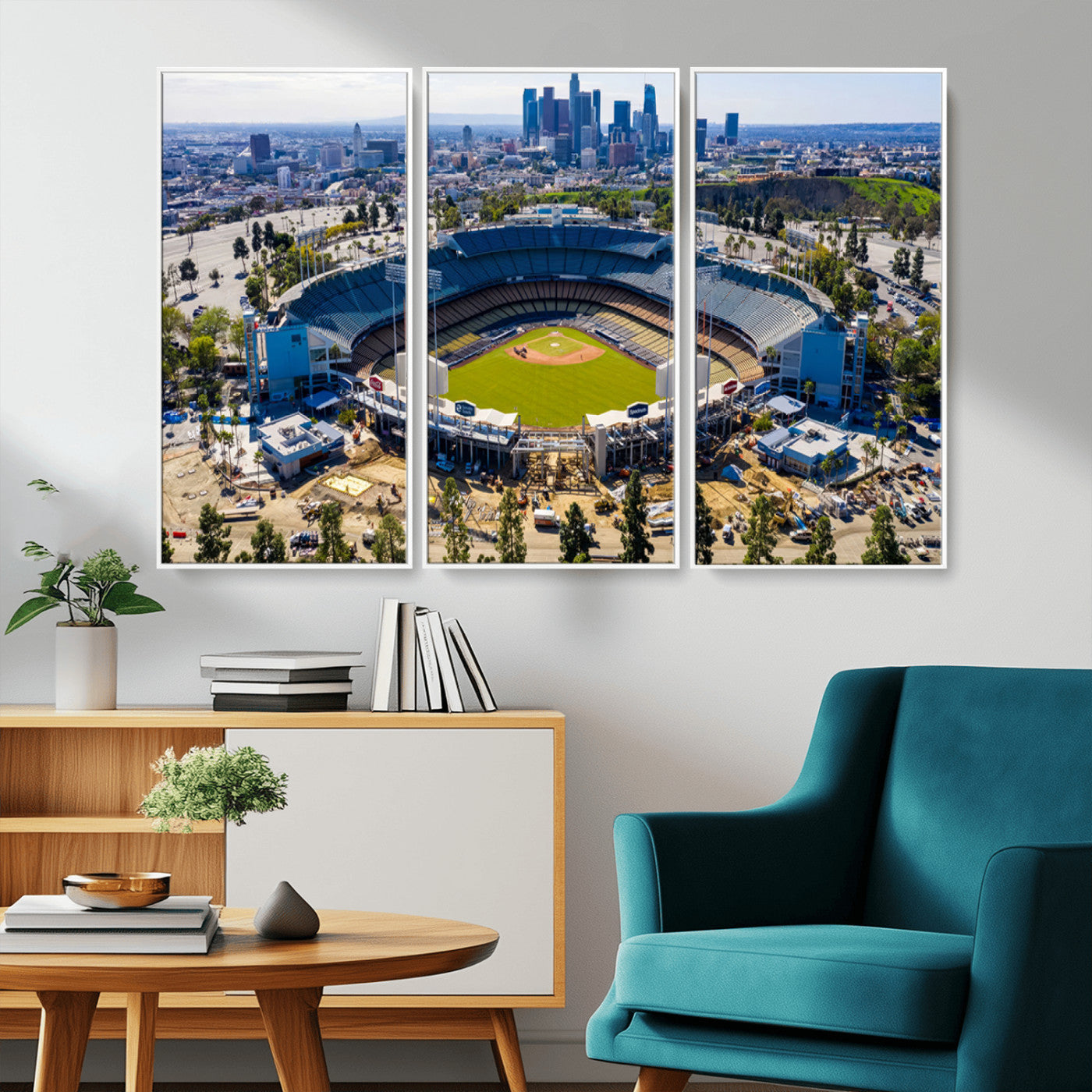 MGV-FC-48X32-3P - Los Angeles Dodgers Dodger Stadium Wall Art Canvas Print - MLB Baseball Stadium, Framed Los Angeles